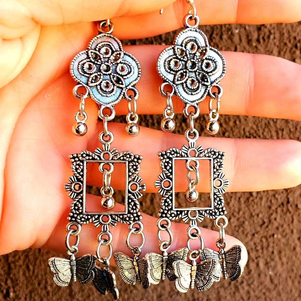 New Jhumka Butterflies Dangle Silver Earrings.
